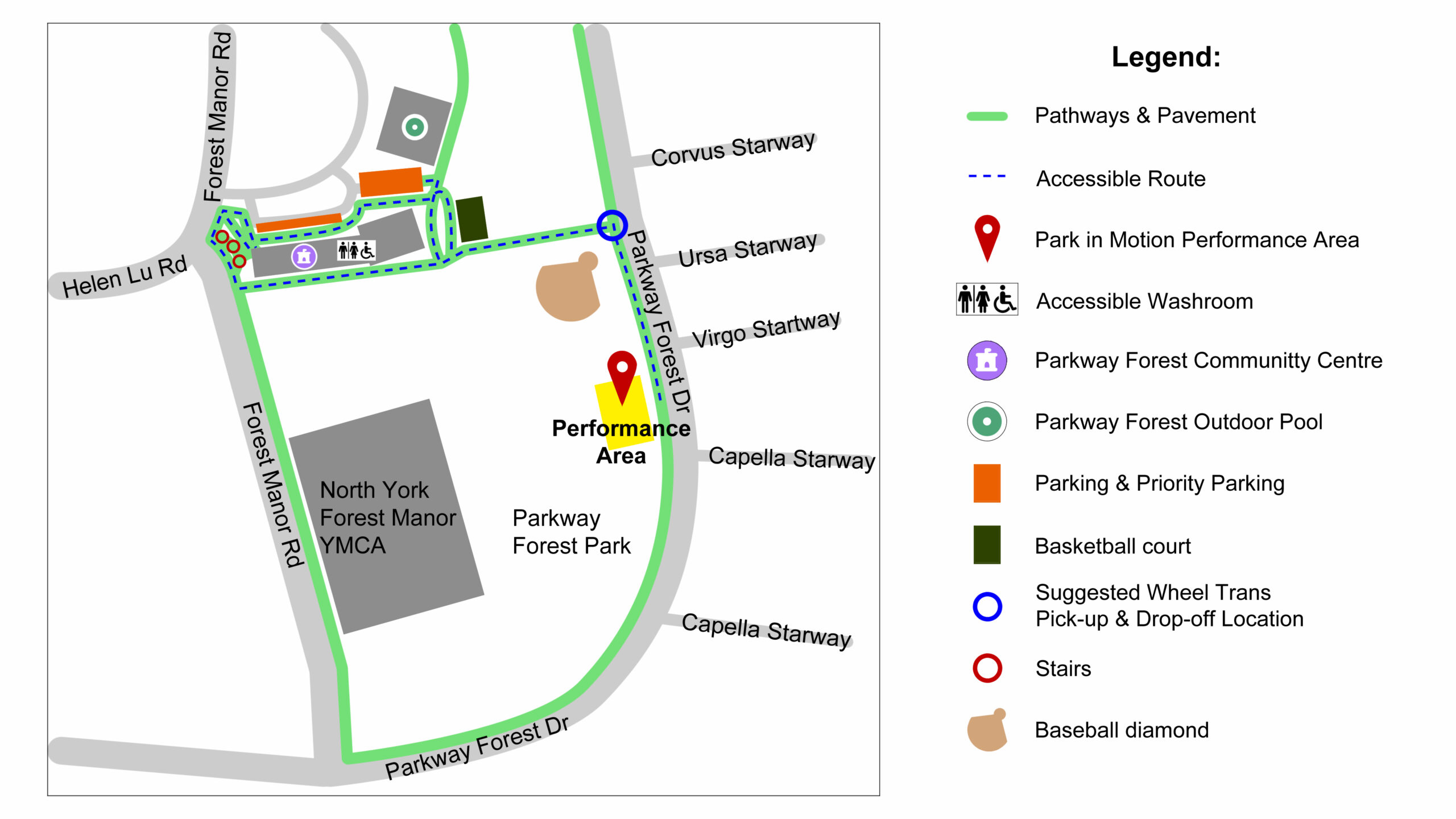 Map of Parkway Forest Park highlighting the “Park in Motion” event location.